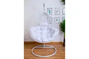 Hanging Egg Chair - White Basket & Brown Cushion