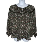 NWT Old Navy Peasant Top Womens Size XL Ditsy Floral Lace Button front Boho