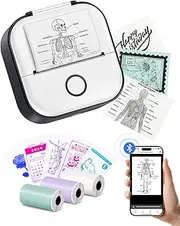 Print Pods Mini Printer - Sticker Printer T02 Portable Thermal Printer Inkless Sticker Maker Machine Bluetooth Pocket Printer Phone Printer for Study Graphics, Anatomical Diagrams, Photos, Black