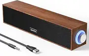 Retro Computer Speakers, Wooden Multimedia Digital Speaker,USB Powered 3.5mm AUX Small PC Speakers, Surround Sound Portable Computer Sound Bar Speaker for Desktop Laptop (Brown), E-1090