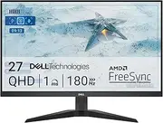 Dell G2725D 27" QHD (2560x1440) Gaming Monitor, 180Hz, IPS, 1ms, AMD FreeSync, 99% sRGB, DisplayPort, 2X HDMI, 3 Year Warranty, Black