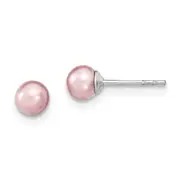 Sterling Silver Rhodium Plated 4-5mm Purple Round Freshwater Cultured Pearl Post Stud Earrings