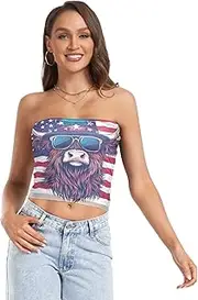 [RPLIFE] Highland Cow with Sunglasse Us Flag Tube Top, Strapless Going Out Top, Sheer Tube Tops, Sexy Tube Tops (S)