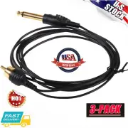3pcs 6 ft Silicone RCA Clip Cord 1/4" Phono Plugs for Tattoo Power Supply