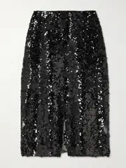 [Victoria Beckham] Victoria Beckham - Sequined Tulle Midi Skirt - Black - UK 10 UK 10 Black