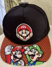 Super Mario Bros. Hat Black Cap with Mario Character Size L/XL NWT For Ages 8+