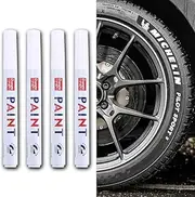 4Pcs Car Tire Paint Pen, Waterproof Car Wheel Tire Paint Pen, Waterproof Chrome Paint for Metal, Graffiti Ink Markers, Tire Lettering Paint Pen, Tire Ink Paint Pen for Car Tires (White)