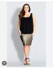 City Chic Plus Size XS / 14 Black Gold Sequin Sister Cocktail Party Races Dress