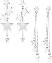[NICEIGHT] 2 Pairs Star Dangle Earrings for Women Star Long Tassel Earrings for women Lightweight Star Drop Earrings Jewelry