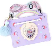 [Super Cute Rainbow Handle Unicorn Case] iPad 10.2 Inch 2021/2020 iPad 9th/8th Generation & 2019 iPad 7th Generation Pop it Case Cover for Kids Girls with Hand Strap and 360° Rotating Stand - Purple