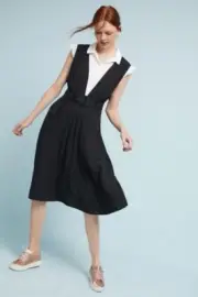 Meave By Anthropologie Women's Bryony Apron Black Linen Blend Belted Dress.Sz 6