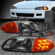 FOR 92-95 HONDA CIVIC LED BLACK CLEAR SIDE TURN SIGNAL HEADLIGHT LAMP+TOOL SET (for: Honda)