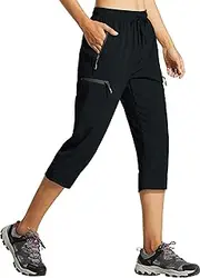 [Libin] Women's Cargo Hiking Pants Lightweight Quick Dry Capri Pants Athletic Workout Casual Outdoor Zipper Pockets
