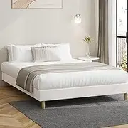 Oikiture Queen Size Bed Frame Boucle Bed Base White