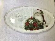 BOTANICAL SANTA PLATTER WINTER JOY GLASS 16" X 9" DEMDACO WINTER WOODS VERSE NEW