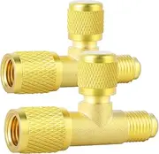 ERGAOBOY 2 Pcs 1/4 Inch Male & Female SAE Flare Brass Quick Coupler Tee Adapter,Suitable for The Gauge Deep Vacuum Pump Manifold