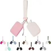 [Molishan] Mini Zip Around Keychain Wristlet Wallet for Women-2 Detachable Dual Pouch Women Coin Pocket Upgrated (Cream+Pink)