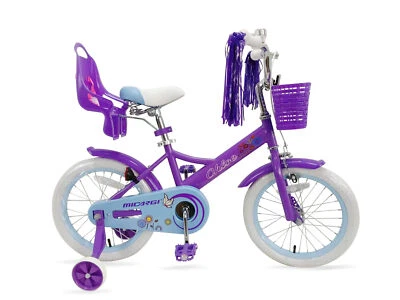 PURPLE 16" Girl's Bike Hand Brake Training Wheel Doll Carrier Bell Basket