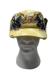 Sinful By Affliction Yellow Blue Hat Cap Adjustable Embroidered Blue Birds