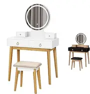 ALFORDSON Dressing Table and Stool Chair Set, Makeup Vanity Desk with LED Mirror, Compact Design Dresser Organiser for Women Bedroom Dress Room, White