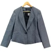 Kasper French Blue Navy Houndstooth One Button Blazer Suit Jacket New Women 10