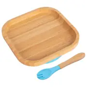 Tiny Dining Bamboo Square Baby Weaning Plate & Fork Set