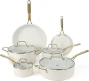 Lockton Nonstick Ceramic Interior 10 Piece Enamel Auminum Cookware Set Linen