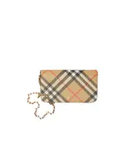 Burberry Checked Folded-Top Chain Strap Wallet One size sand-colored