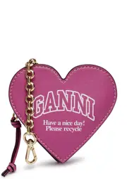 Ganni Heart Logo-print Leather Coin Purse - Pink ONE SIZE
