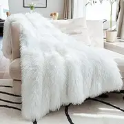 [JONIYEAR] Extra 2.8" Long Hair Fluffy Faux Fur Throw Blanket 50" x 60", Luxury Soft Decorative Fuzzy Furry Blanket for Couch, Cozy Plush Shaggy Blankets for Sofa Bed, Cutey Lovely Blanket for Pet,White