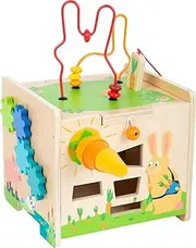 Small Foot 11732 Toys Wooden Motor Skills Cube with Five Playable Sides Can Be Used as Children's Stool from 12 Months