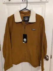 Volcom Halecrest Jacket NWT Corduroy Sherpa Collar Mens Small Full-Zip Brown
