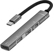 JM-Byte 4 in 1 USB C Hub with 2 USB 2.0 Ports, 1 Type C Data Port, 1 Type C Charging Port, USB Splitter Docking Station for Tablet PC/Laptop/Keyborad/Mouse/Flash Drive/Printer/Type C Devices, Gray Hub