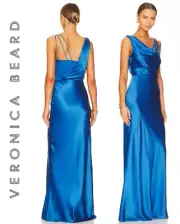 Veronica Beard Sanderson Silk-Blend-Satin Cowlneck Gown in Azure Blue sz 4 $698