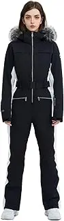 [HIGH EXPERIENCE] Women Ski Suit One Piece Snow Jumpsuit Snow Stretchy Outfit Snowboard Onesie Insulated Waterproof Winter Warm (Black, Large), Black, Large
