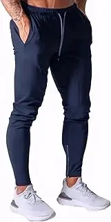 [Maizoon] Men's Tapered Workout Running Pants Flexible Fit Breathable and Quick-Dry Lightweight Athletic Pants with Zippers on The Legs for Sports & Casual Wear NavyBlue XXXL