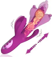 PUWCBZE Rabbit Vibrator Clitoris Stimulation for Women with 10 Powerful Vibrations, Oral Sex Thrusting Tongue Licking Rotating Clit Stimulator G spot Dildo Massager Adult Sex Toys