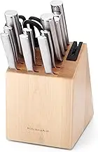 KitchenAid Gourmet 14 Piece Forged Stainless Steel Knife Block Set with Built in Knife Sharpener, High Carbon Japanese Stainless Steel, Sharp Kitchen Knife Set with Block, Birchwood