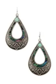 Faux-Sea Shell Silver-Tone Earrings Teardrop Dangle Faux-Turquoise Accent 2 1/2”
