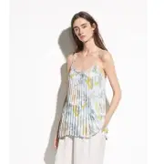 Vince Marine Garden Pleated Cami Tank Top M Sleeveless Scoop Neck Floral NWT