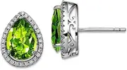 [JewelryWeb] 925 Sterling Silver Polished Simulated Peridot and Cubic Zirconia Post Earrings 14x11mm Wide Stud Earring for Women