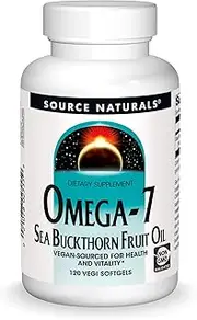 Source Naturals Omega-7 Sea Buckthorn Fruit Oil, Non-GMO Vegan-Sourced for Health and Vitality, 120 SoftGels