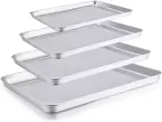 Teamfar Baking Sheet Set of 4 Stainless Steel Baking Pan Tray Cookie Sheet