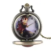 Vintage 3D Iron Hero Boy Kids Quartz Pocket Watch Display Necklace Chain Gift