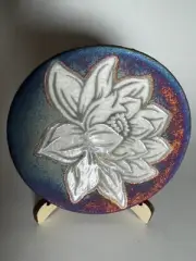 Raku Pottery - Water Lilly - by Jeremy Diller - 4.25" Round Decorative Coaster