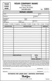 Automotive Garage Repair Order Forms - 3 Part Carbonless - 5.5 x 8.5 - TMG109