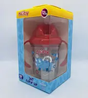 Nuby Flip N Sip 360 Cup Bottle No Spill Tritan Red Blue Dino Silicone 240ml 12M+