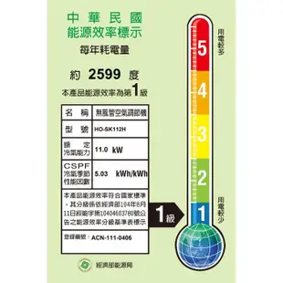 禾聯【HI-SK112H/HO-SK112H】變頻冷暖分離式冷氣