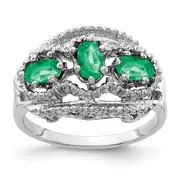 Solid 14k White Gold 5x3mm Oval Simulated Emerald Ring