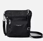 BAGGALLINI Modern Pocket Crossbody Bag w/RFID Wristlet Black ‘Cheetah emboss New